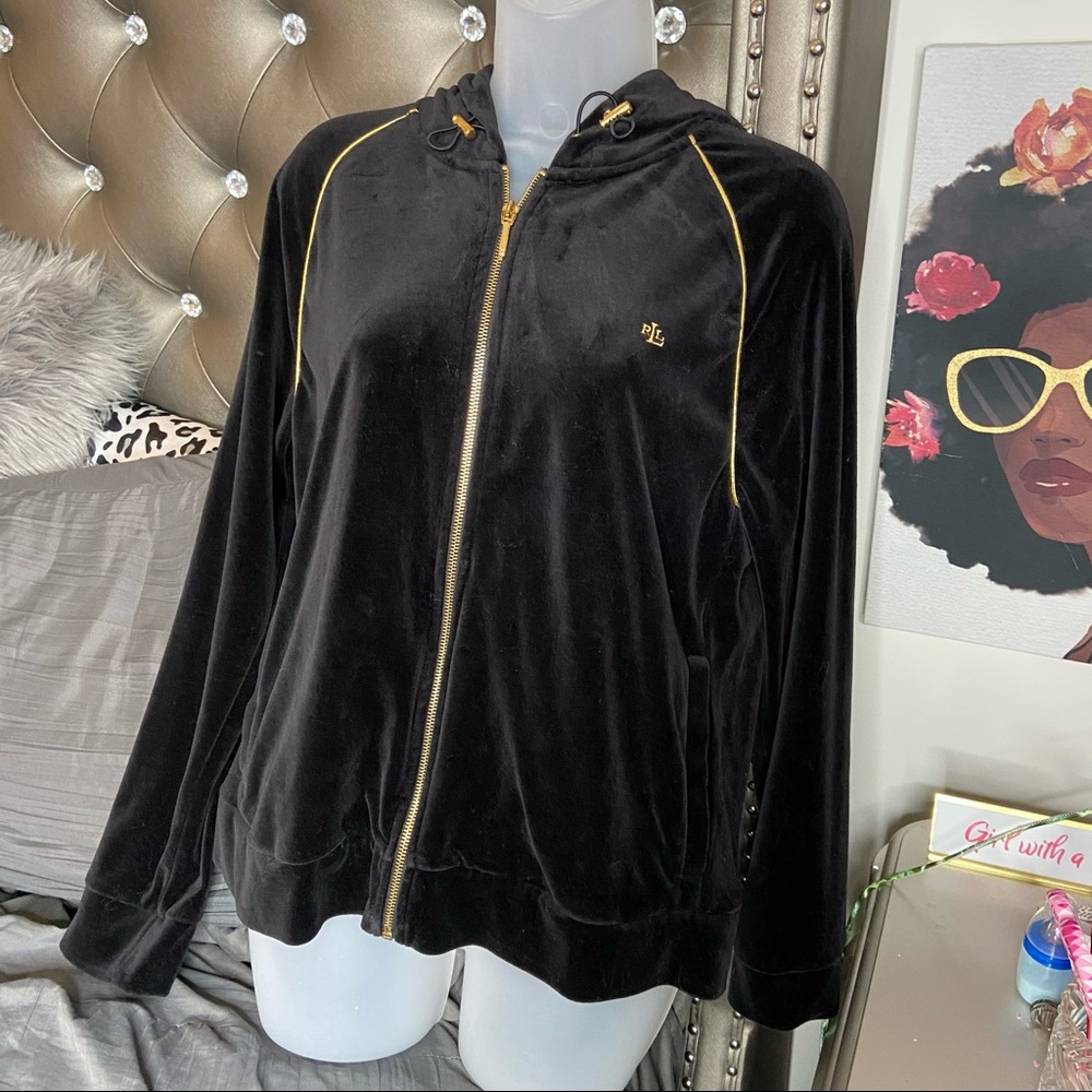 Ralph Lauren Velour Black Zip Up Hoodie